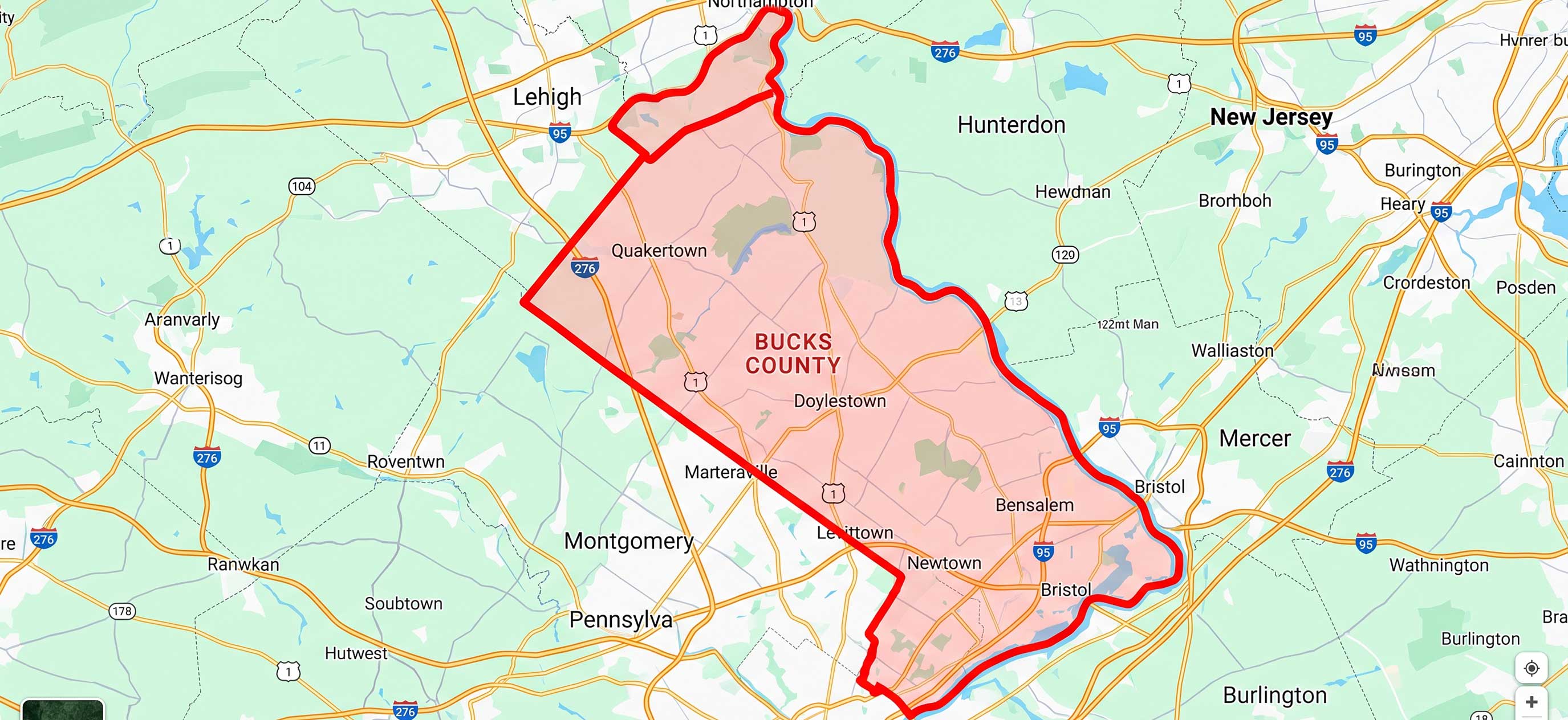 map of bucks county area